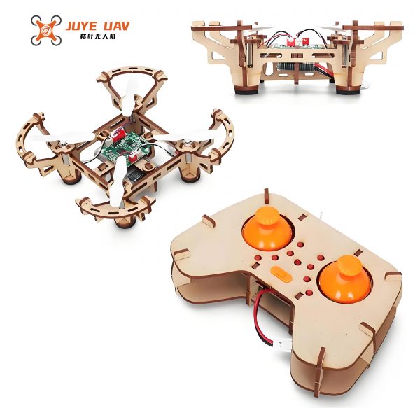 DIY Wooden Drone - 2.4Ghz Remote Control Aircraft, 3D Puzzle Building Blocks for Kids & Teens, Educational Science Engineering Toy with LED Light