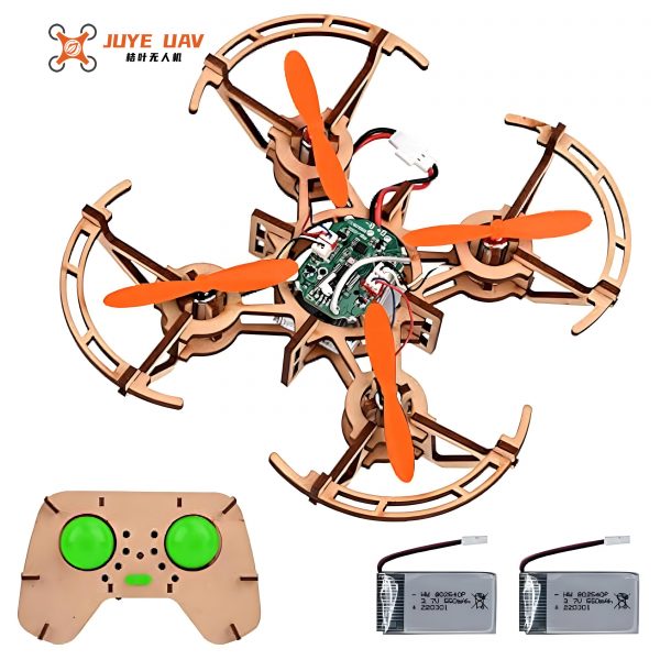 DIY Wooden Drone - 2.4Ghz Remote Control Aircraft, 3D Puzzle Building Blocks for Kids & Teens, Educational Science Engineering Toy with LED Light - Image 2