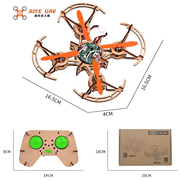 DIY Wooden Drone - 2.4Ghz Remote Control Aircraft, 3D Puzzle Building Blocks for Kids & Teens, Educational Science Engineering Toy with LED Light - Image 4