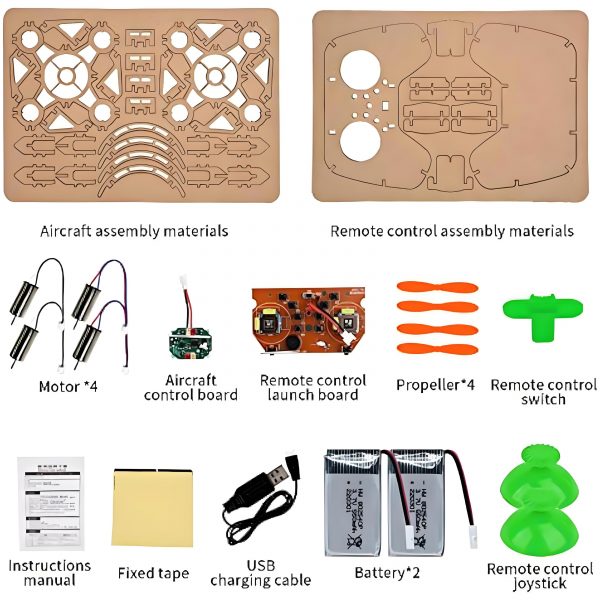DIY Wooden Drone - 2.4Ghz Remote Control Aircraft, 3D Puzzle Building Blocks for Kids & Teens, Educational Science Engineering Toy with LED Light - Image 3
